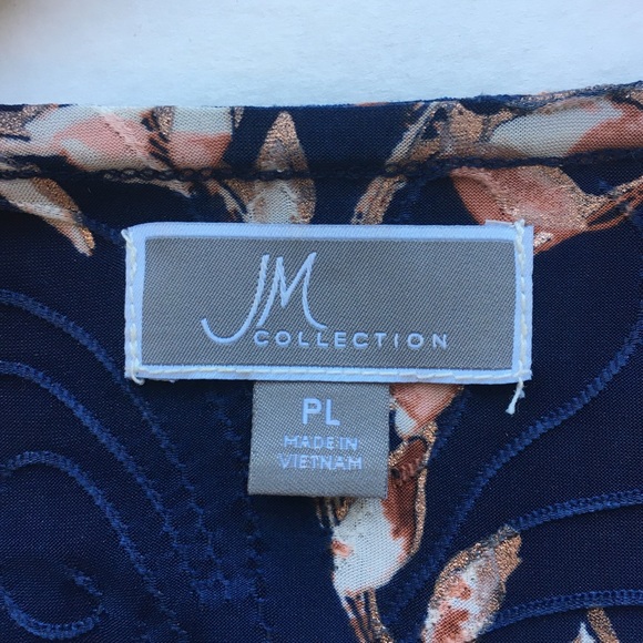 JM Collection | Navy & Gold Floral Stitched Blouse, Petite Large - Picture 7 of 10